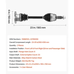 VEVOR CV Axle Shaft Assembly, 2 Pieces Front Left & Right (Driver and Passenger Side), Automotive Replacement CV Axles Pair Compatible with 2007-2020 Cadillac Escalade, Alloy Steel & Carbon Steel