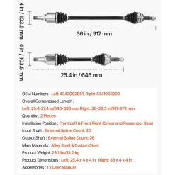 VEVOR CV Axle Shaft Assembly, 2 Pieces Front Left & Right (Driver and Passenger Side), Automotive Replacement Joint Axles Pair Compatible with 2010-2017 Chevrolet Equinox, Alloy Steel & Carbon Steel