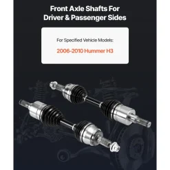 VEVOR CV Axle Shaft Assembly, 2 Pieces Front Left & Right Side (Driver and Passenger Side), Automotive Replacement CV Joint Axles Pair Compatible with 2006-2010 Hummer H3, Alloy Steel & Carbon Steel