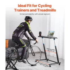 VEVOR Cycling Desk, Mobile Foldable Multi-Functional Bike Trainer & Treadmill Desk with Lockable Wheels, Non-Slip Multi-Slot Bike Trainer Fitness Desk with Handle Bar, Fit for Home Office Exercise