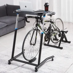 VEVOR Cycling Desk, Mobile Foldable Multi-Functional Bike Trainer & Treadmill Desk with Lockable Wheels, Non-Slip Multi-Slot Bike Trainer Fitness Desk with Handle Bar, Fit for Home Office Exercise