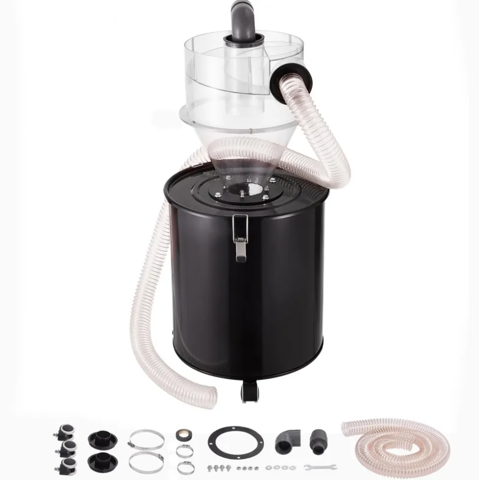 VEVOR Cyclone Dust Separator with Metal Tank, 4" Retrofit Cyclone Separator for Dust Collectors, ABS Dust Deputy With 2" Hole O.D. Connector & Hose for Wet/Dry Shop Vacuums, Fits 13.21 Gallon Tank
