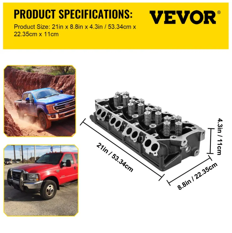VEVOR Cylinder Head Assembled, Engine Cylinder Head Assembly Replacement 6.4L, Cast Iron Cylinder Head Fit for 08-10 Ford F250 F350 F450 F550