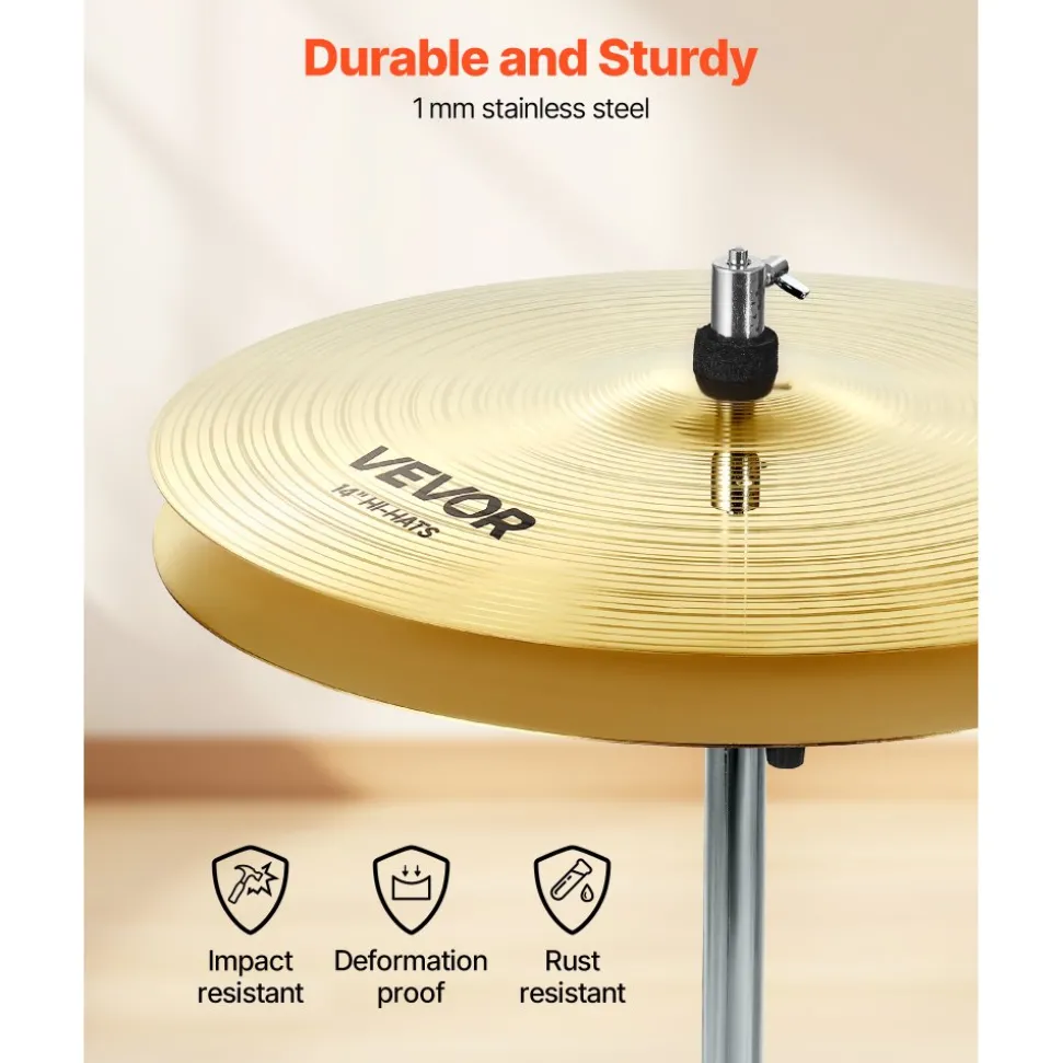 VEVOR Cymbal Pack, 4 Pieces Cymbals for Drum Set, Alloy Cymbals Drum Set Includes 14-inch Hi-Hats, 16-inch Crash, 18-inch Crash, 20-inch Ride, Drumsticks & Cymbal Bag, Alloy Cymbal Pack for Drummer