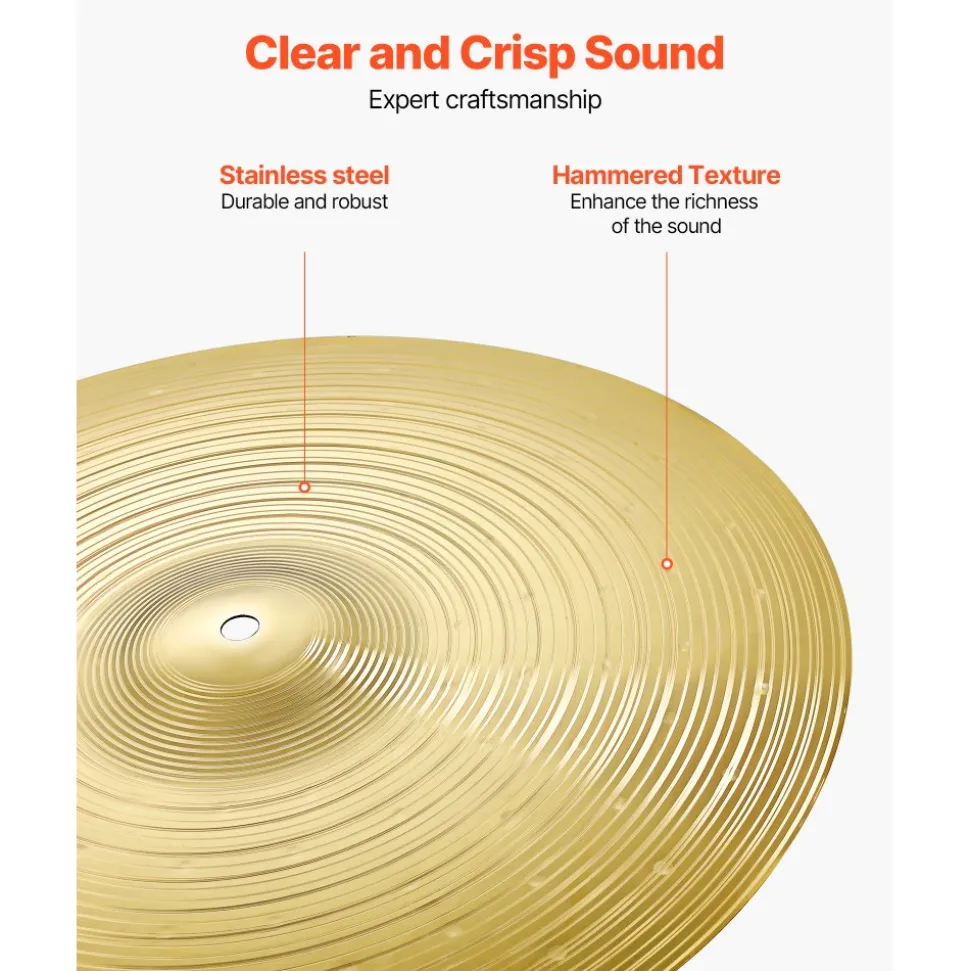 VEVOR Cymbal Pack, 4 Pieces Cymbals for Drum Set, Alloy Cymbals Drum Set Includes 14-inch Hi-Hats, 16-inch Crash, 18-inch Crash, 20-inch Ride, Drumsticks & Cymbal Bag, Alloy Cymbal Pack for Drummer