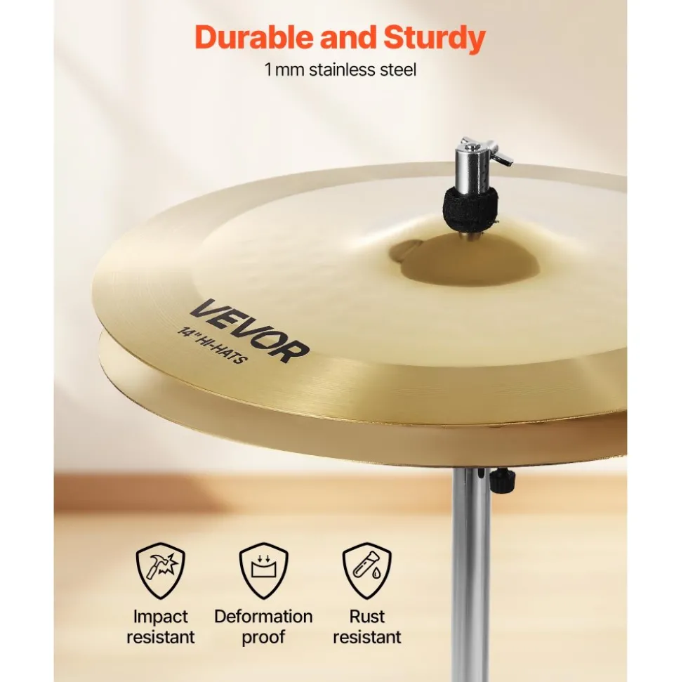 VEVOR Cymbal Pack, 4 Pieces Cymbals for Drum Set, Alloy Cymbals Drum Set Includes 14-inch Hi-Hats, 16-inch Crash, 20-inch Ride, 10-inch Splash, Drumsticks & Cymbal Bag, Alloy Cymbal Pack for Drummer