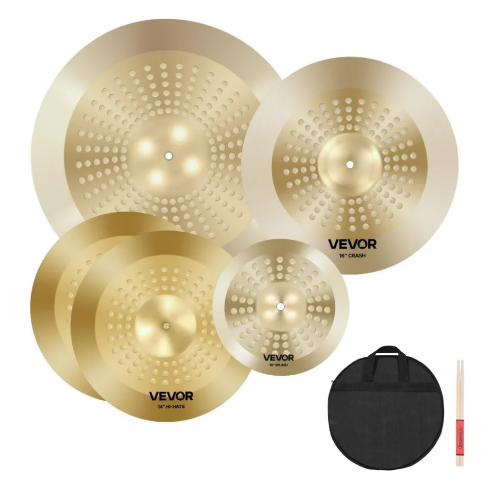 VEVOR Cymbal Pack, 4 Pieces Cymbals for Drum Set, Alloy Cymbals Drum Set Includes 14-inch Hi-Hats, 16-inch Crash, 20-inch Ride, 10-inch Splash, Drumsticks & Cymbal Bag, Alloy Cymbal Pack for Drummer