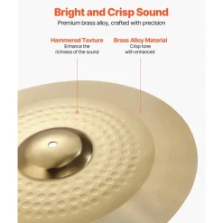 VEVOR Cymbal Pack, 4 Pieces Cymbals for Drum Set, Alloy Cymbals Drum Set Includes 14-inch Hi-Hats, 16-inch Crash, 20-inch Ride, 10-inch Splash, Drumsticks & Cymbal Bag, Alloy Cymbal Pack for Drummer