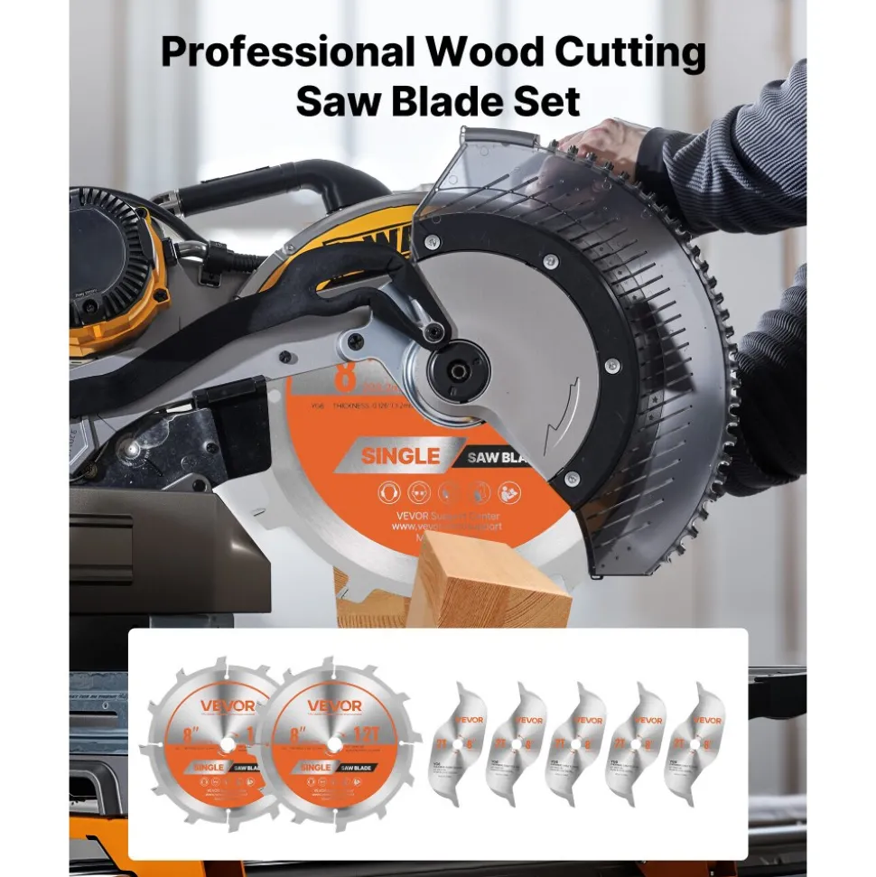 VEVOR Dado Blade Set, 8 inch Diameter, 12 Sharp Alloy Teeth, 5/8 inch Arbor, Fine Finish, Stacking Dado Blades with Chippers and Shims, Noise-Reducing Heat Vents, for Cutting Plywood, OSB, Hardwood