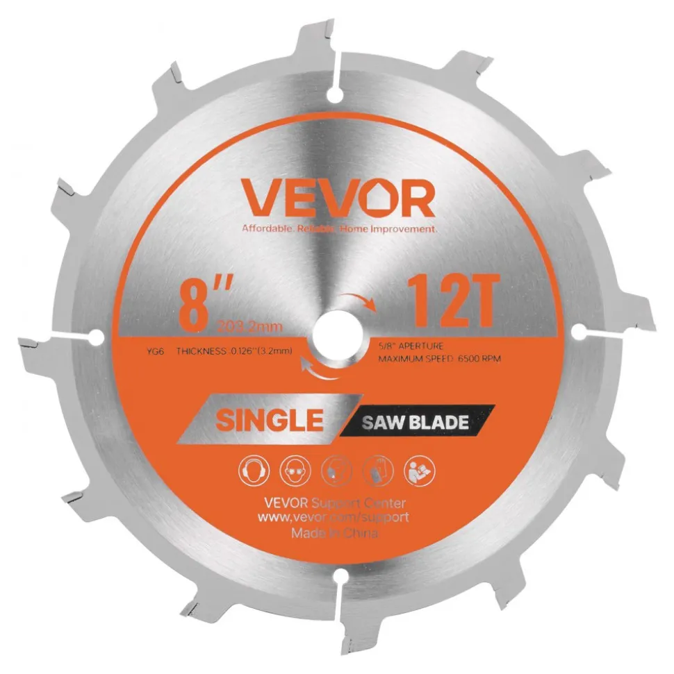 VEVOR Dado Blade Set, 8 inch Diameter, 12 Sharp Alloy Teeth, 5/8 inch Arbor, Fine Finish, Stacking Dado Blades with Chippers and Shims, Noise-Reducing Heat Vents, for Cutting Plywood, OSB, Hardwood