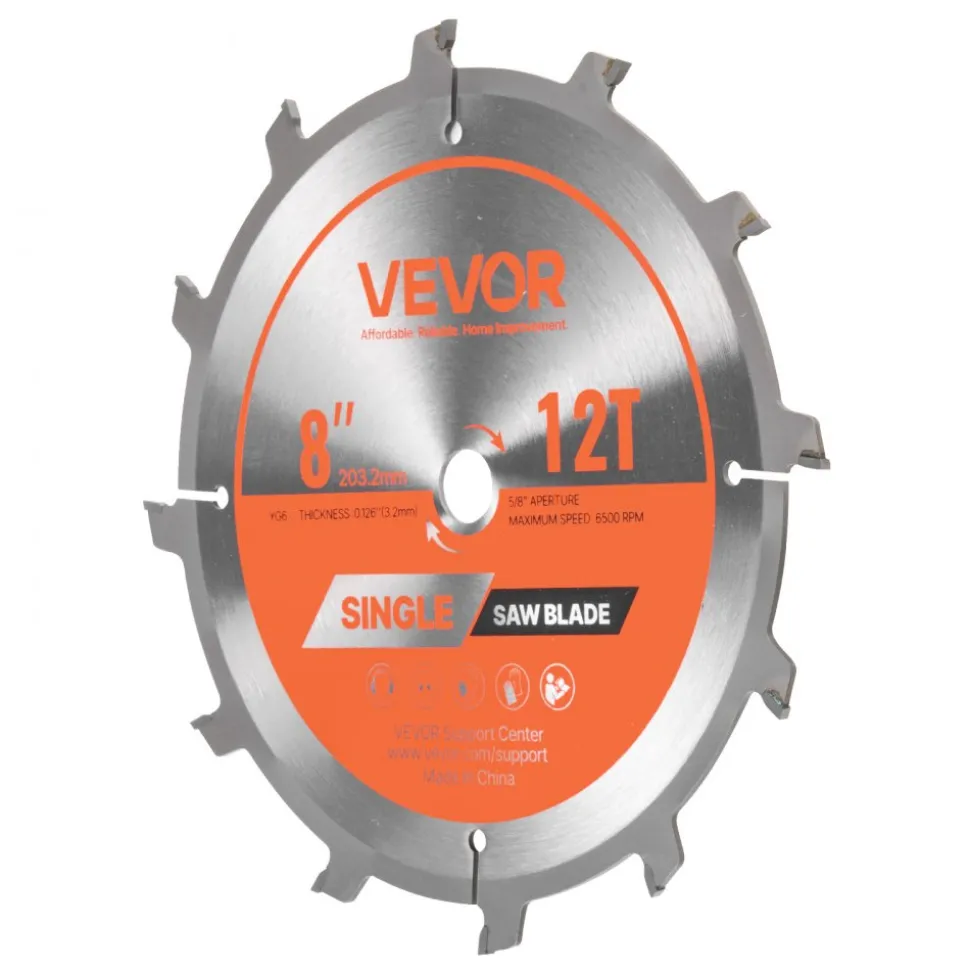 VEVOR Dado Blade Set, 8 inch Diameter, 12 Sharp Alloy Teeth, 5/8 inch Arbor, Fine Finish, Stacking Dado Blades with Chippers and Shims, Noise-Reducing Heat Vents, for Cutting Plywood, OSB, Hardwood
