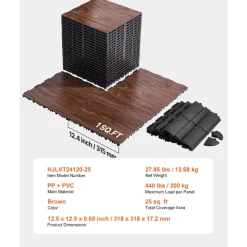 VEVOR Dance Floor Tiles, 12.4 x 12.4 in 25 Piece Interlocking Dance Flooring, Portable Dance Practice Floor with Cushioned Base  (Oak Wood Grain, 25 sq. ft/Box )