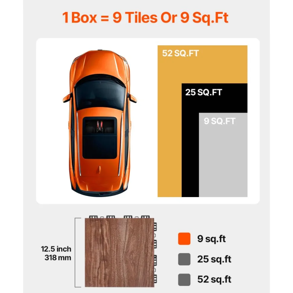 VEVOR Dance Floor Tiles, 12.4 x 12.4 in 52 Piece Interlocking Dance Flooring, Portable Dance Practice Floor with Cushioned Base (Oak Wood Grain, 52 sq. ft/Box )