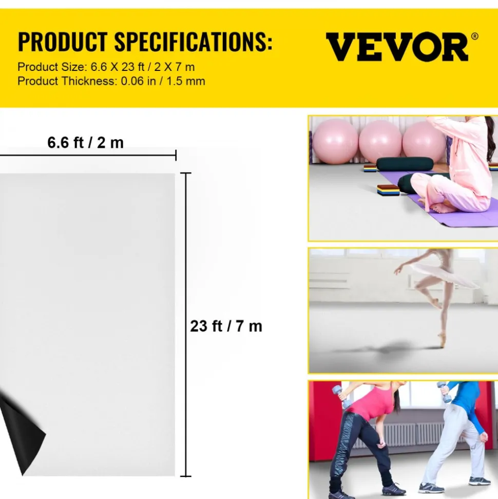 VEVOR Dance Floor, 6.6x11.8ft Dance Floor Roll, 0.06in Thick PVC Vinyl Dance Floor, Black/Grey Reversible Portable Dance Floor, Non-Slip Dance Flooring, Ballet Dance Floor for Jazz, Pop, Lyrical Style