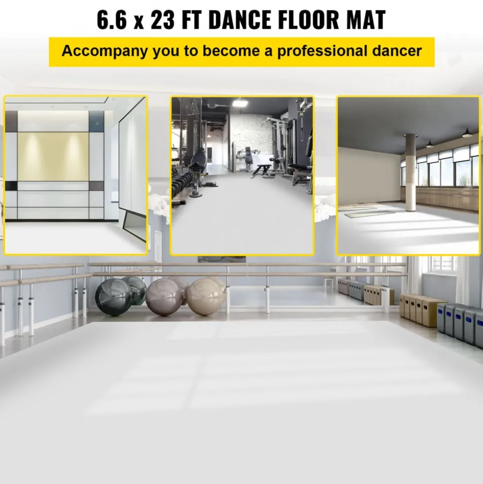 VEVOR Dance Floor, 6.6x11.8ft Dance Floor Roll, 0.06in Thick PVC Vinyl Dance Floor, Black/Grey Reversible Portable Dance Floor, Non-Slip Dance Flooring, Ballet Dance Floor for Jazz, Pop, Lyrical Style