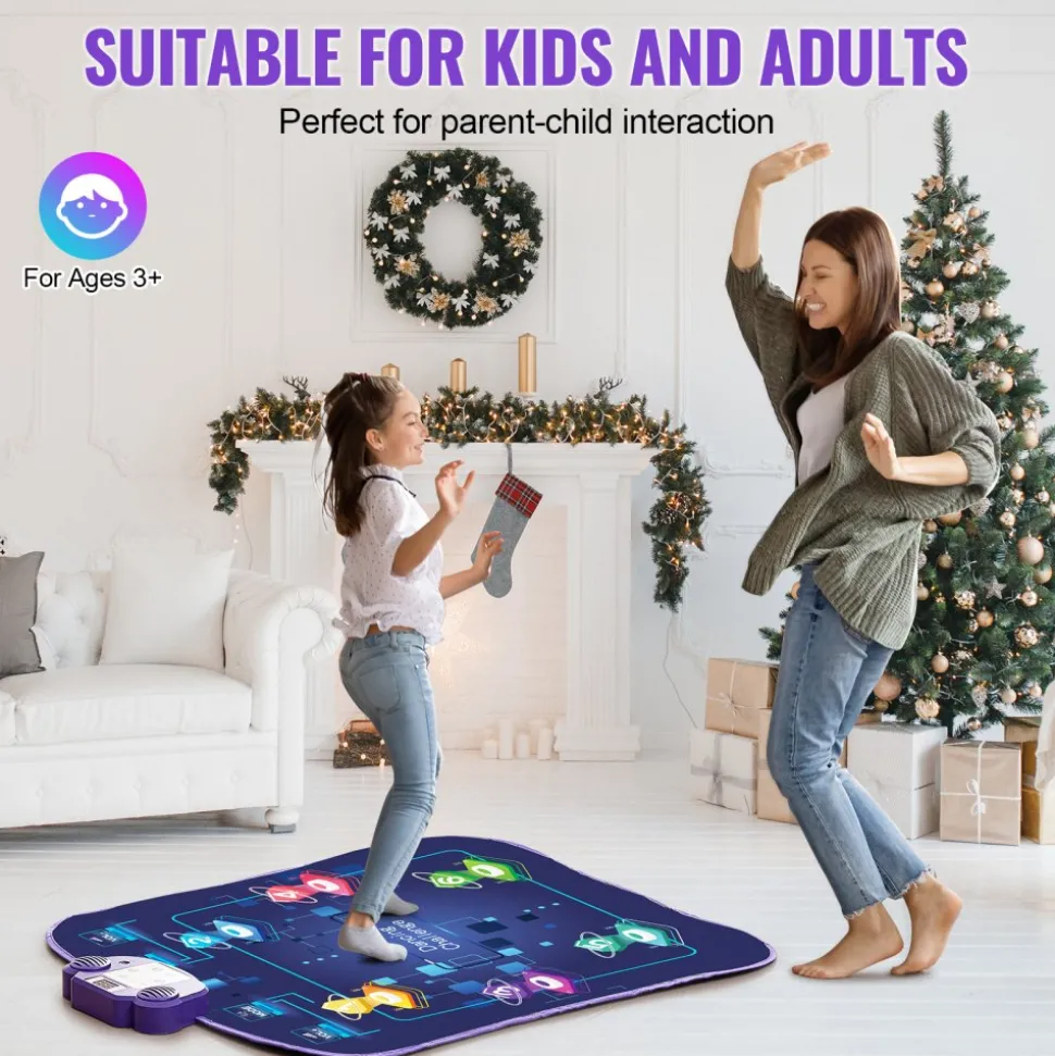 VEVOR Dance Mat, 6-Button Dance Mixer Rhythm Step Play Mat, Electronic Dance Pad with Wireless Bluetooth, LED Lights, 5 Game Modes, Adjustable Volume, Built-in Music, Toys Gifts for 3+ Year Old Girls