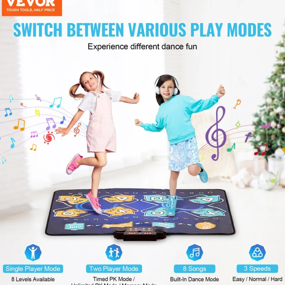 VEVOR Dance Mat, 8-Button Dance Mixer Rhythm Step Play Mat, Electronic Dance Pad with Single/Two Player Modes, Adjustable Volume, Built-in Music, 8 Challenge Levels, Toys Gifts for 3+ Year Old Girls