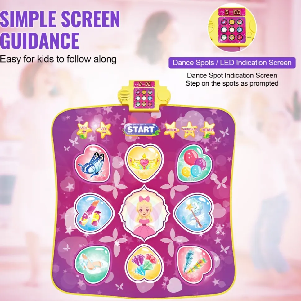 VEVOR Dance Mat, 9-Button Dance Mixer Rhythm Step Play Mat, Electronic Dance Pad with 3 Game Modes, Adjustable Volume, Built-in Music, 8 Challenge Levels, Birthday Toys Gifts for 3+ Year Old Girls