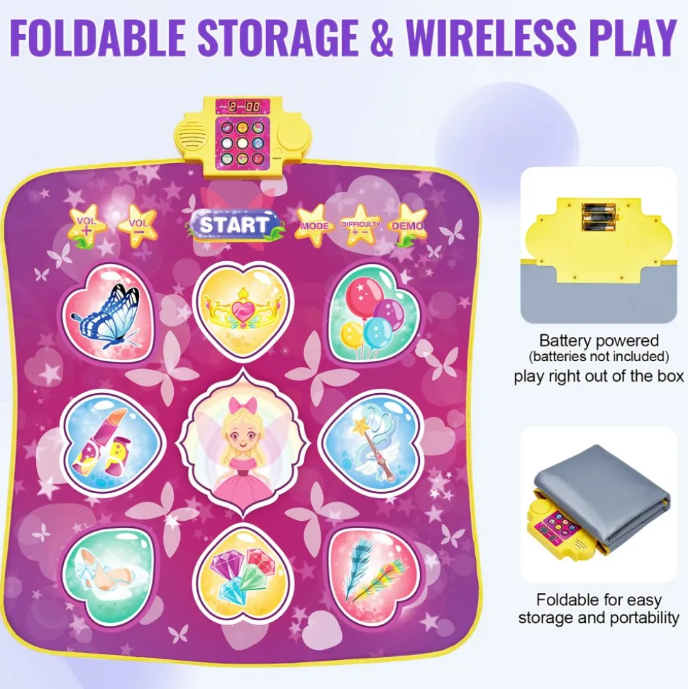 VEVOR Dance Mat, 9-Button Dance Mixer Rhythm Step Play Mat, Electronic Dance Pad with 3 Game Modes, Adjustable Volume, Built-in Music, 8 Challenge Levels, Birthday Toys Gifts for 3+ Year Old Girls
