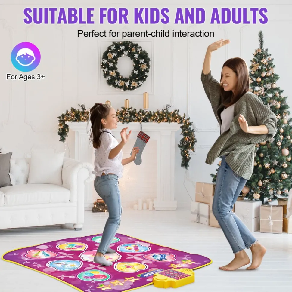 VEVOR Dance Mat, 9-Button Dance Mixer Rhythm Step Play Mat, Electronic Dance Pad with 3 Game Modes, Adjustable Volume, Built-in Music, 8 Challenge Levels, Birthday Toys Gifts for 3+ Year Old Girls