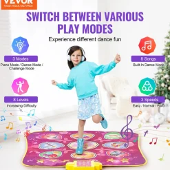 VEVOR Dance Mat, 9-Button Dance Mixer Rhythm Step Play Mat, Electronic Dance Pad with 3 Game Modes, Adjustable Volume, Built-in Music, 8 Challenge Levels, Birthday Toys Gifts for 3+ Year Old Girls