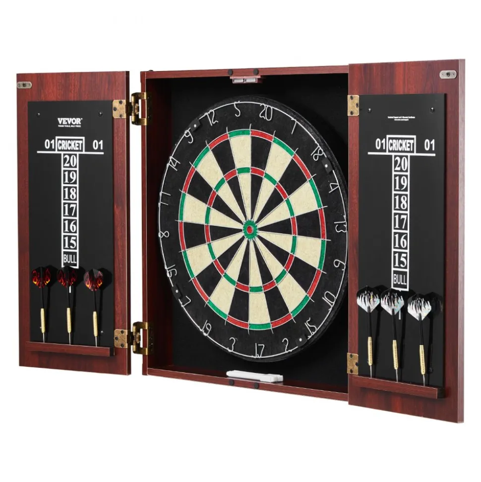 VEVOR Dartboard and Cabinet Set, Ready-to-Play Bundle Official Size Dartboard Cabinet, Steel Tip Dart Hideaway Cabinet, Features Easy Assembly, Complete with All Accessories, Perfect for Cricket Games