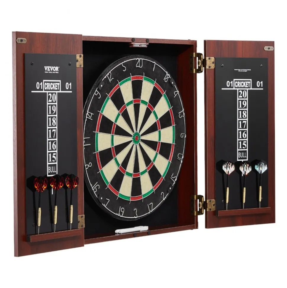 VEVOR Dartboard and Cabinet Set, Ready-to-Play Bundle Official Size Dartboard Cabinet, Steel Tip Dart Hideaway Cabinet, Features Easy Assembly, Complete with All Accessories, Perfect for Cricket Games