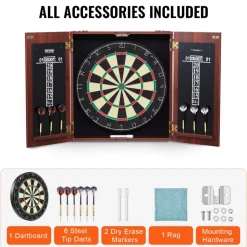 VEVOR Dartboard and Cabinet Set, Ready-to-Play Bundle Official Size Dartboard Cabinet, Steel Tip Dart Hideaway Cabinet, Features Easy Assembly, Complete with All Accessories, Perfect for Cricket Games