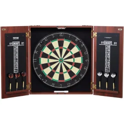 VEVOR Dartboard and Cabinet Set, Ready-to-Play Bundle Official Size Dartboard Cabinet, Steel Tip Dart Hideaway Cabinet, Features Easy Assembly, Complete with All Accessories, Perfect for Cricket Games