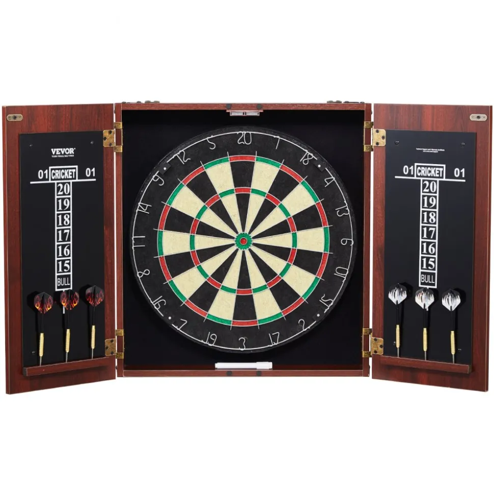 VEVOR Dartboard and Cabinet Set, Ready-to-Play Bundle Official Size Dartboard Cabinet, Steel Tip Dart Hideaway Cabinet, Features Easy Assembly, Complete with All Accessories, Perfect for Cricket Games