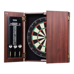 VEVOR Dartboard and Cabinet Set, Ready-to-Play Bundle Official Size Dartboard Cabinet, Steel Tip Dart Hideaway Cabinet, Features Easy Assembly, Complete with All Accessories, Perfect for Cricket Games