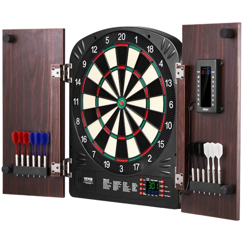 VEVOR Dartboard and Cabinet Set, Ready-to-Play Bundle Dartboard Cabinet Set, Hideaway Cabinet Features Electronic Scoring, Easy Assembly, Complete with All Accessories, Perfect for Cricket Games