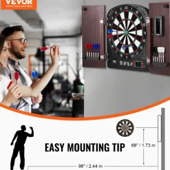 VEVOR Dartboard and Cabinet Set, Ready-to-Play Bundle Dartboard Cabinet Set, Hideaway Cabinet Features Electronic Scoring, Easy Assembly, Complete with All Accessories, Perfect for Cricket Games