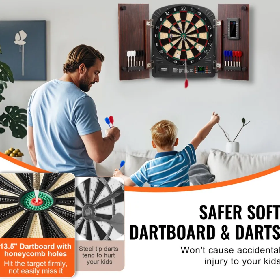 VEVOR Dartboard and Cabinet Set, Ready-to-Play Bundle Dartboard Cabinet Set, Hideaway Cabinet Features Electronic Scoring, Easy Assembly, Complete with All Accessories, Perfect for Cricket Games