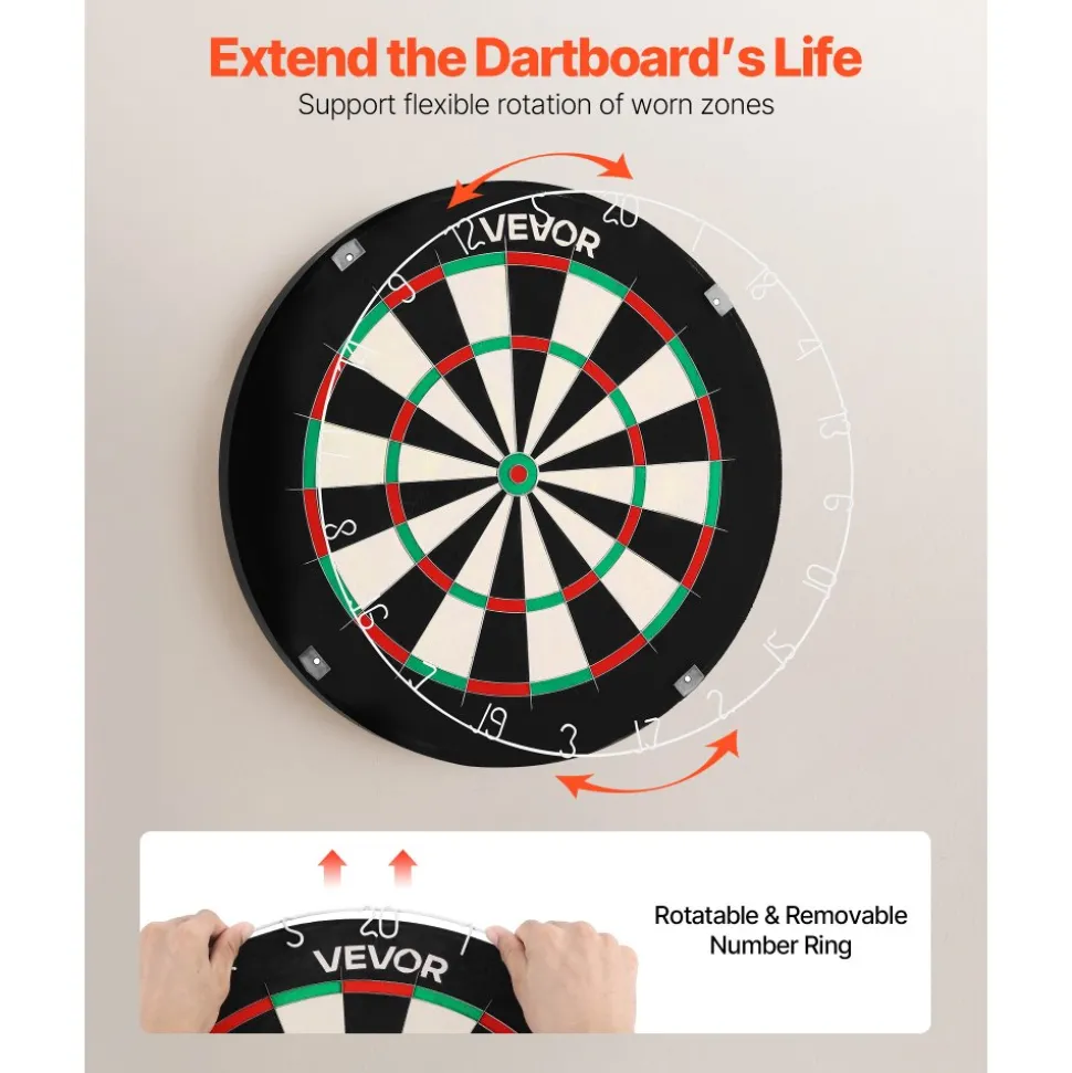 VEVOR Dart Board, High-Grade Self-Healing Sisal Fiber Dartboard with Staple-Free Bullseye, Blade Wire & Rotating Number Ring, 17.7" Professional Dartboard for Home Party Game Room (Darts Not Included)