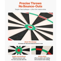 VEVOR Dart Board, High-Grade Self-Healing Sisal Fiber Dartboard with Staple-Free Bullseye, Blade Wire & Rotating Number Ring, 17.7