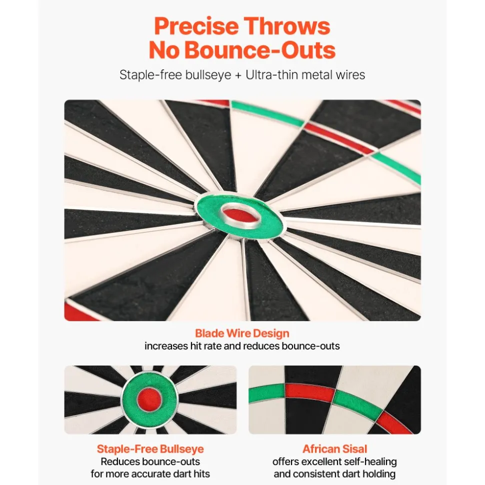 VEVOR Dart Board, High-Grade Self-Healing Sisal Fiber Dartboard with Staple-Free Bullseye, Blade Wire & Rotating Number Ring, 17.7" Professional Dartboard for Home Party Game Room (Darts Not Included)
