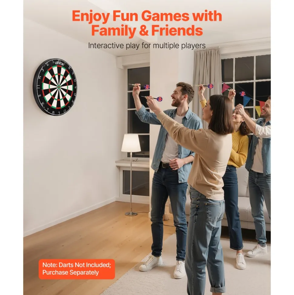 VEVOR Dart Board, High-Grade Self-Healing Sisal Fiber Dartboard with Staple-Free Bullseye, Blade Wire & Rotating Number Ring, 17.7" Professional Dartboard for Home Party Game Room (Darts Not Included)