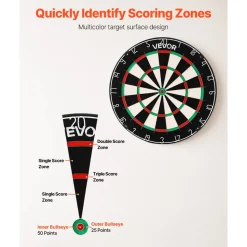 VEVOR Dart Board, High-Grade Self-Healing Sisal Fiber Dartboard with Staple-Free Bullseye, Blade Wire & Rotating Number Ring, 17.7