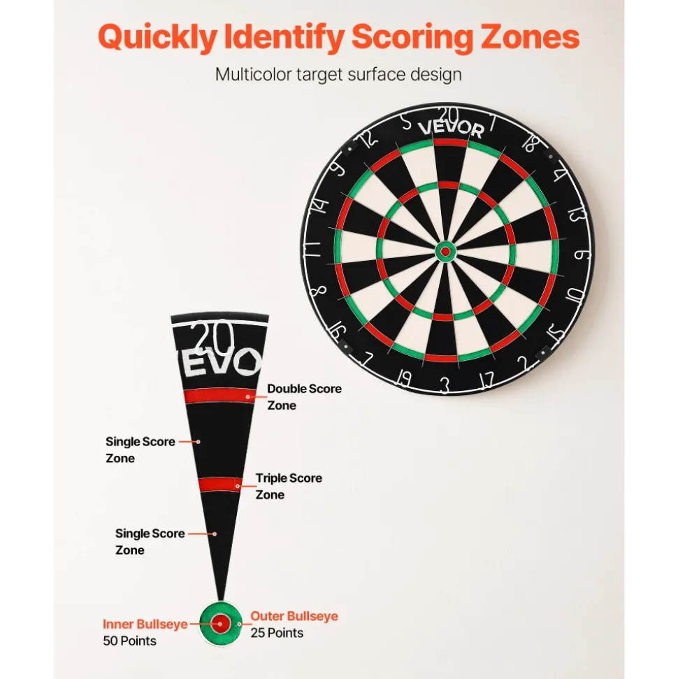 VEVOR Dart Board, High-Grade Self-Healing Sisal Fiber Dartboard with Staple-Free Bullseye, Blade Wire & Rotating Number Ring, 17.7" Professional Dartboard for Home Party Game Room (Darts Not Included)