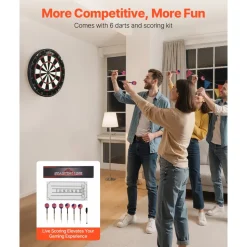 VEVOR Dartboard with 6 Darts & Scoring Kit, Self-Healing Sisal Fibers Dartboard with Staple-Free Bullseye & Rotating Number Ring, 17.7
