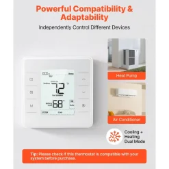 VEVOR 7-Day Programmable Thermostat, Home Thermostats for Heat Pump,Air Conditioner,Underfloor Heating, LED Screen with Backlight & 1Cool+1Heat,Energy-Efficient,Wide Temp Range,White