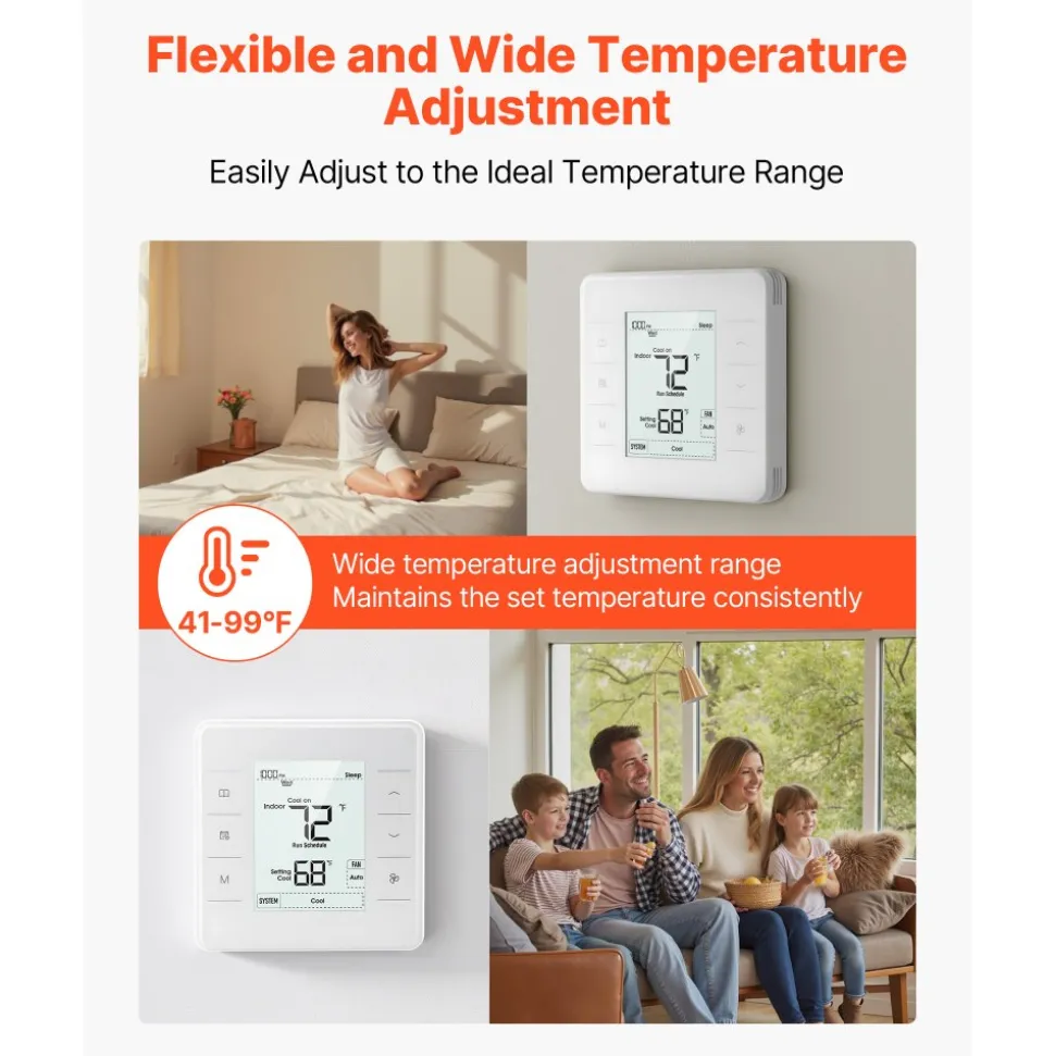 VEVOR 7-Day Programmable Thermostat, Home Thermostats for Heat Pump,Air Conditioner,Underfloor Heating, LED Screen with Backlight & 1Cool+1Heat,Energy-Efficient,Wide Temp Range,White