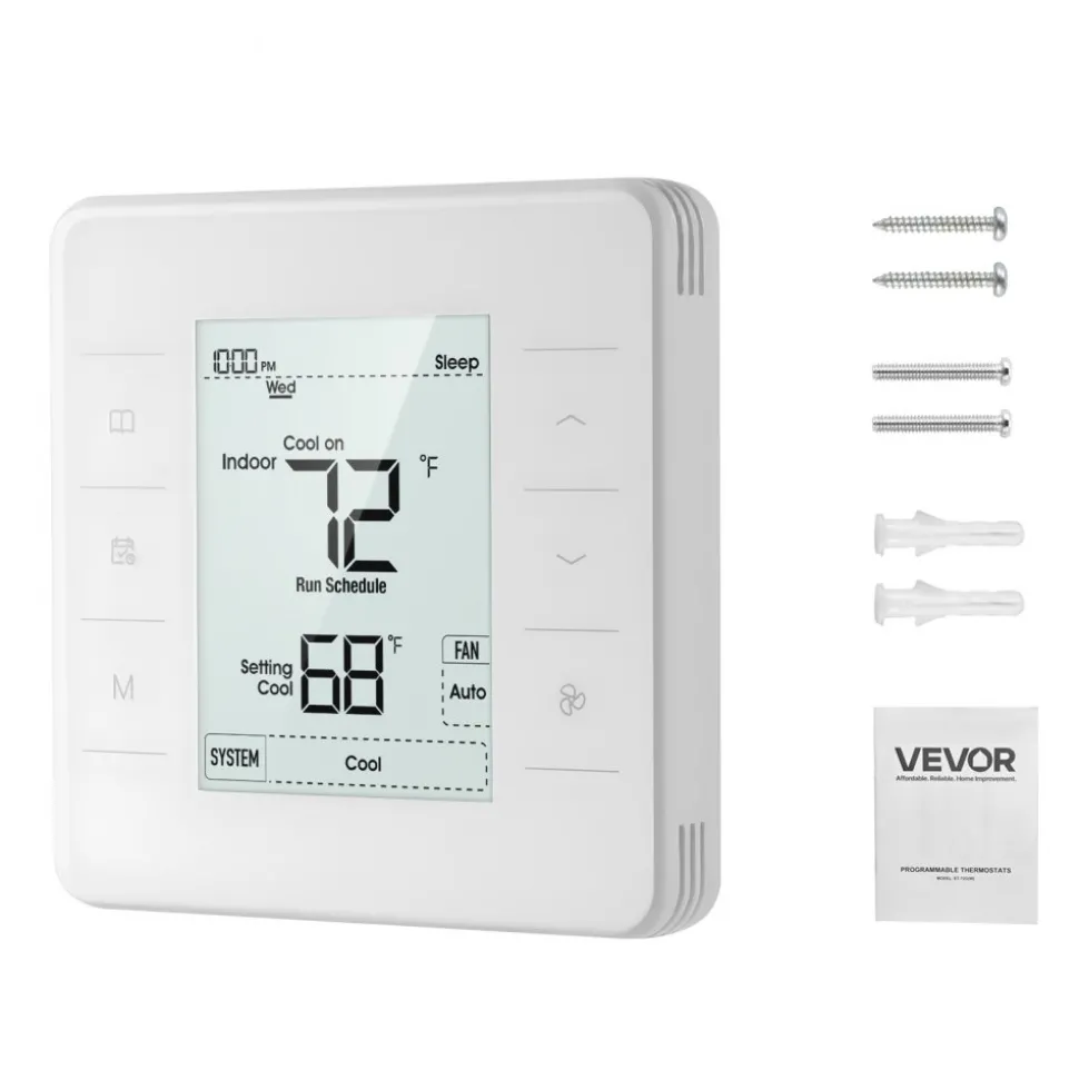 VEVOR 7-Day Programmable Thermostat, Home Thermostats for Heat Pump,Air Conditioner,Underfloor Heating, LED Screen with Backlight & 1Cool+1Heat,Energy-Efficient,Wide Temp Range,White