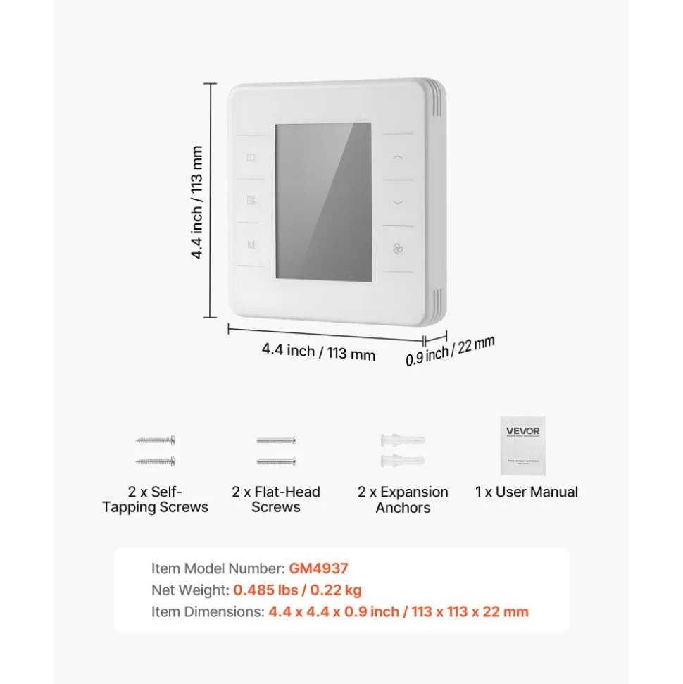 VEVOR 7-Day Programmable Thermostat, Home Thermostats for Heat Pump,Air Conditioner,Underfloor Heating, LED Screen with Backlight & 1Cool+1Heat,Energy-Efficient,Wide Temp Range,White