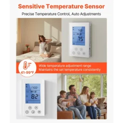 VEVOR 7-Day Programmable Thermostat, Home Thermostats for Radiant Underfloor Heating Cable,Heat Pump, Built-in GFCI & Sensitive Sensor, LED Screen with Backlight,Energy-Efficient,White