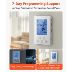 VEVOR 7-Day Programmable Thermostat, Home Thermostats for Radiant Underfloor Heating Cable,Heat Pump, Built-in GFCI & Sensitive Sensor, LED Screen with Backlight,Energy-Efficient,White