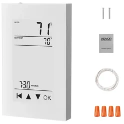 VEVOR 7-Day Programmable Thermostat, Home Thermostats for Radiant Underfloor Heating Cable, Heat Pump, with GFCI & Sensitive Sensor, LCD Touchscreen, Energy-Efficient, Gray-White  (Without Wifi)