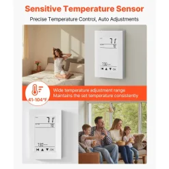 VEVOR 7-Day Programmable Thermostat, Home Thermostats for Radiant Underfloor Heating Cable, Heat Pump, with GFCI & Sensitive Sensor, LCD Touchscreen, Energy-Efficient, Gray-White (Without Wifi)