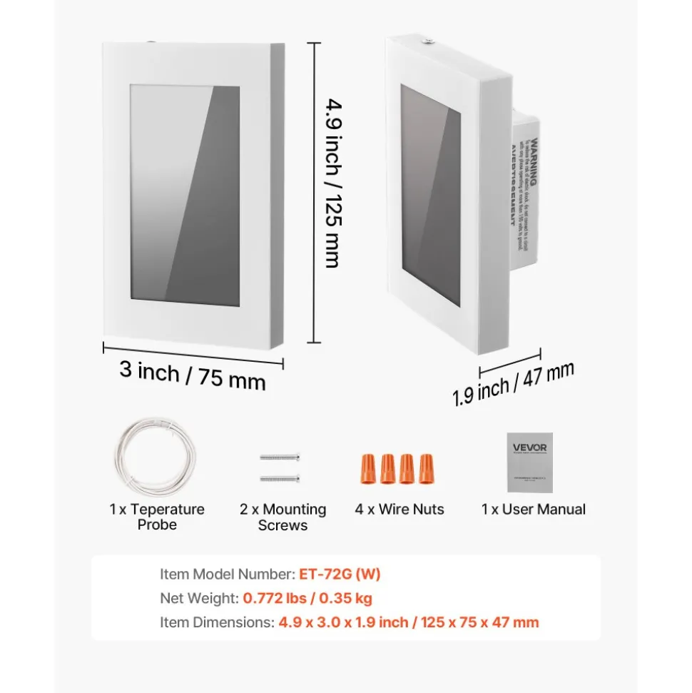 VEVOR 7-Day Programmable Thermostat, Home Thermostats for Radiant Underfloor Heating Cable, Heat Pump, with GFCI & Sensitive Sensor, LCD Touchscreen, Energy-Efficient, Gray-White (Without Wifi)